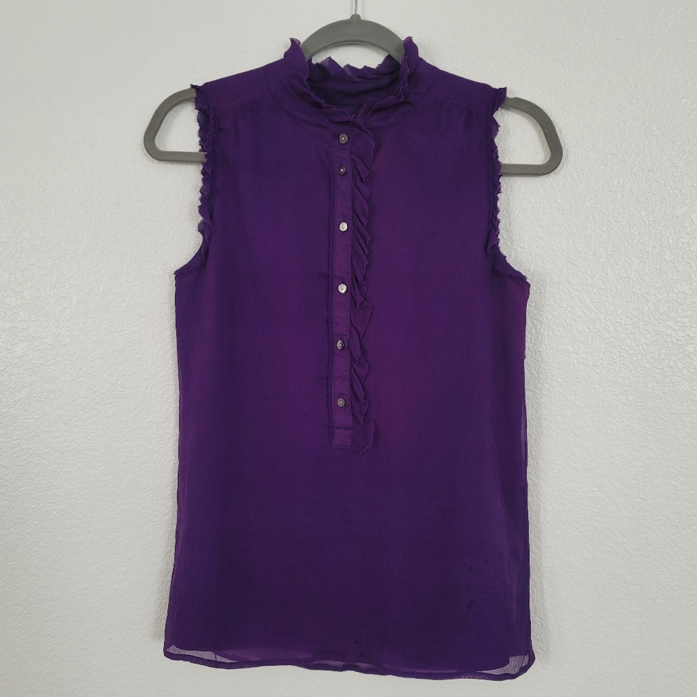 J. CREW purple silk ruffled blouse, size 2